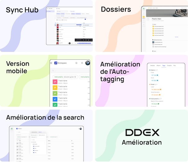 Présentation de 6 grosses améliorations sur Bridge prévues pour 2024 : Sync Hub, Dossiers, Version Mobile, Amélioration de l’Auto-Tagging via notre IA d’analyse musicale, Amélioration du Filtre, Amélioration du DDEX