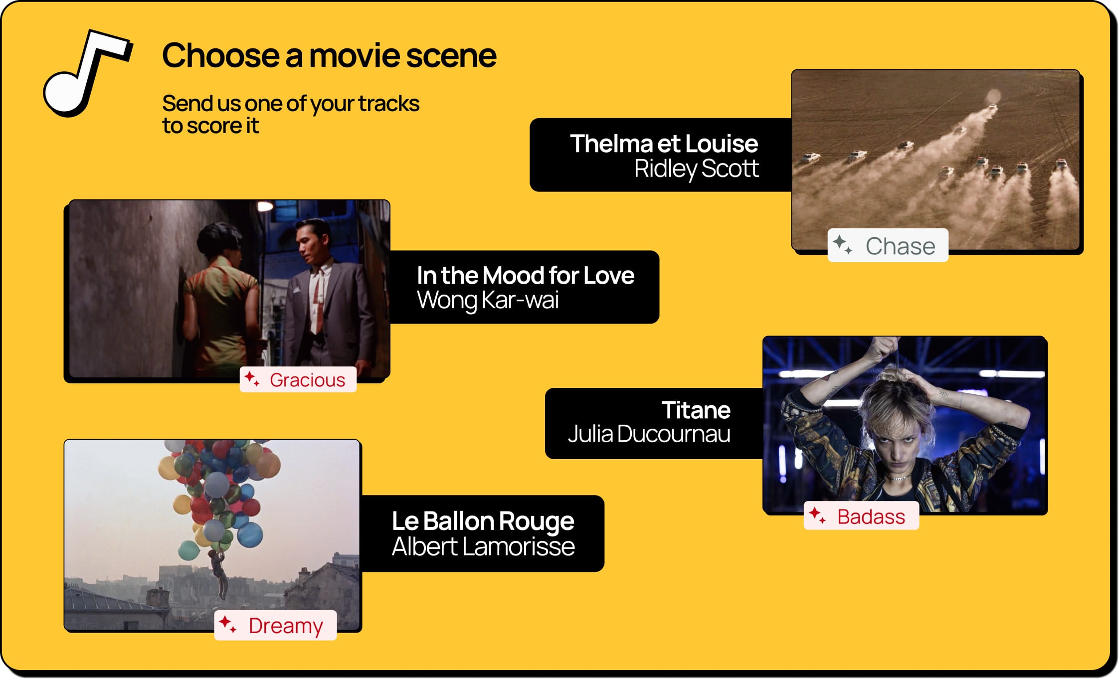 Screenshot of four iconic film scenes