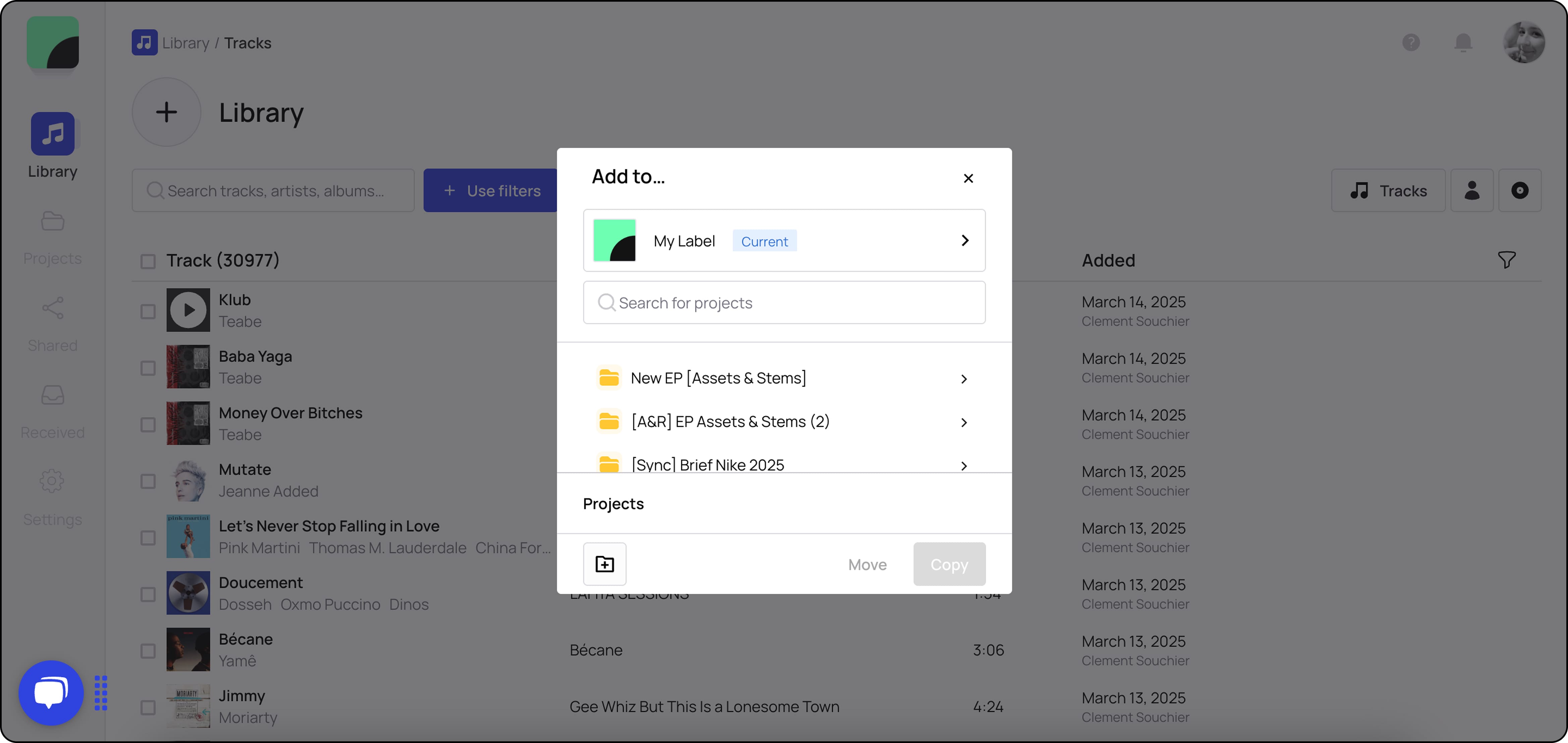 Screenshot de la feature add-to sur Bridge.audio