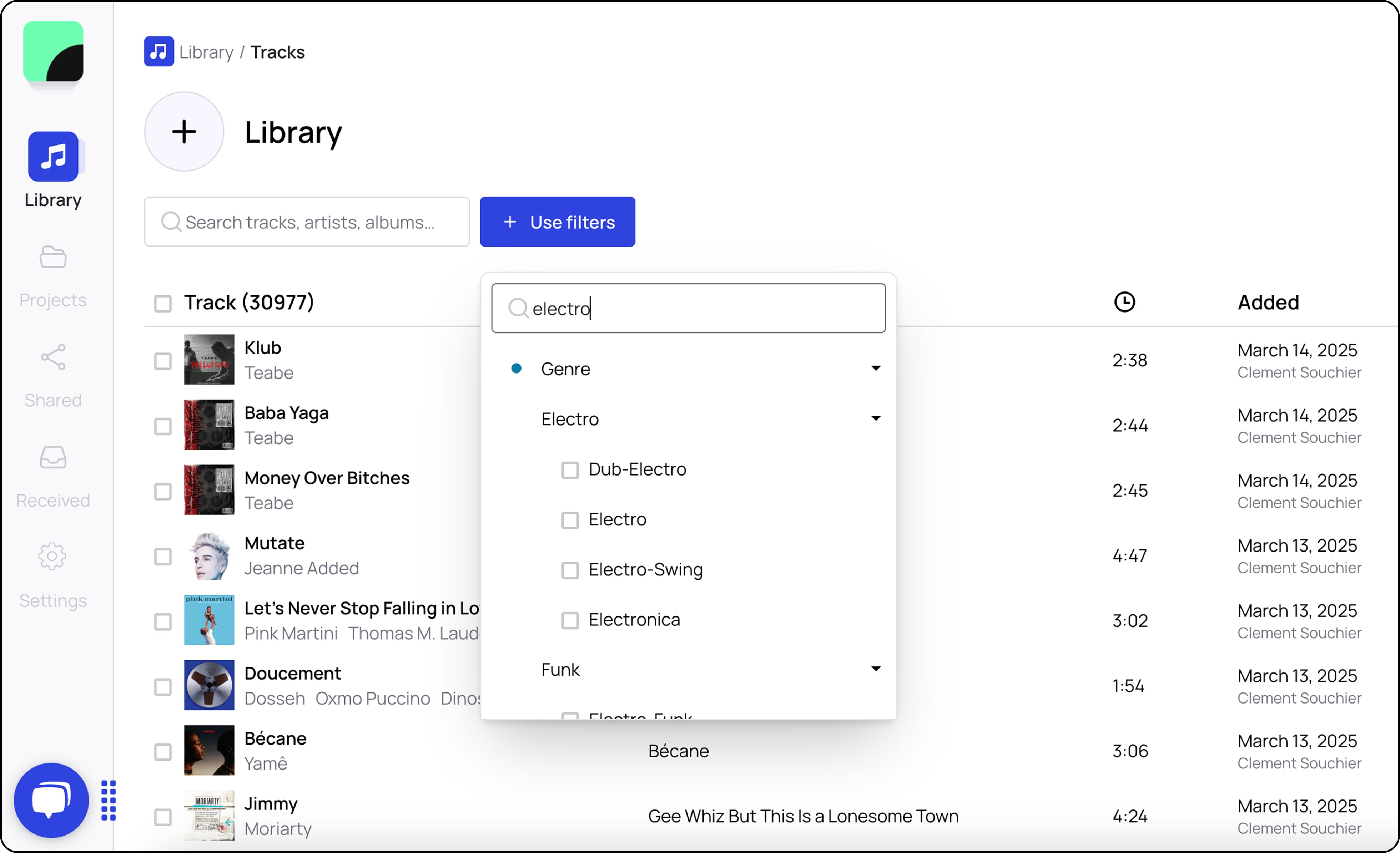 Screenshot de la feature search sur Bridge.audio