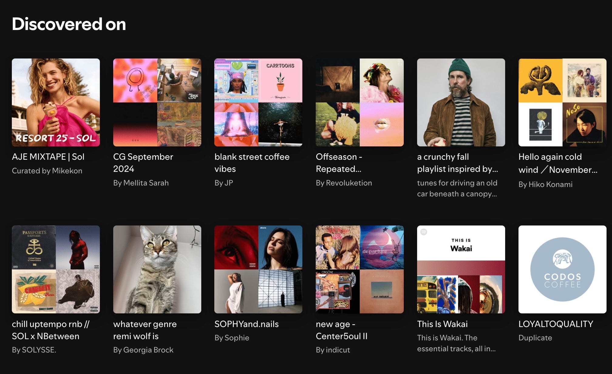 Capture d’écran des playlists “Discovered On” de Spotify