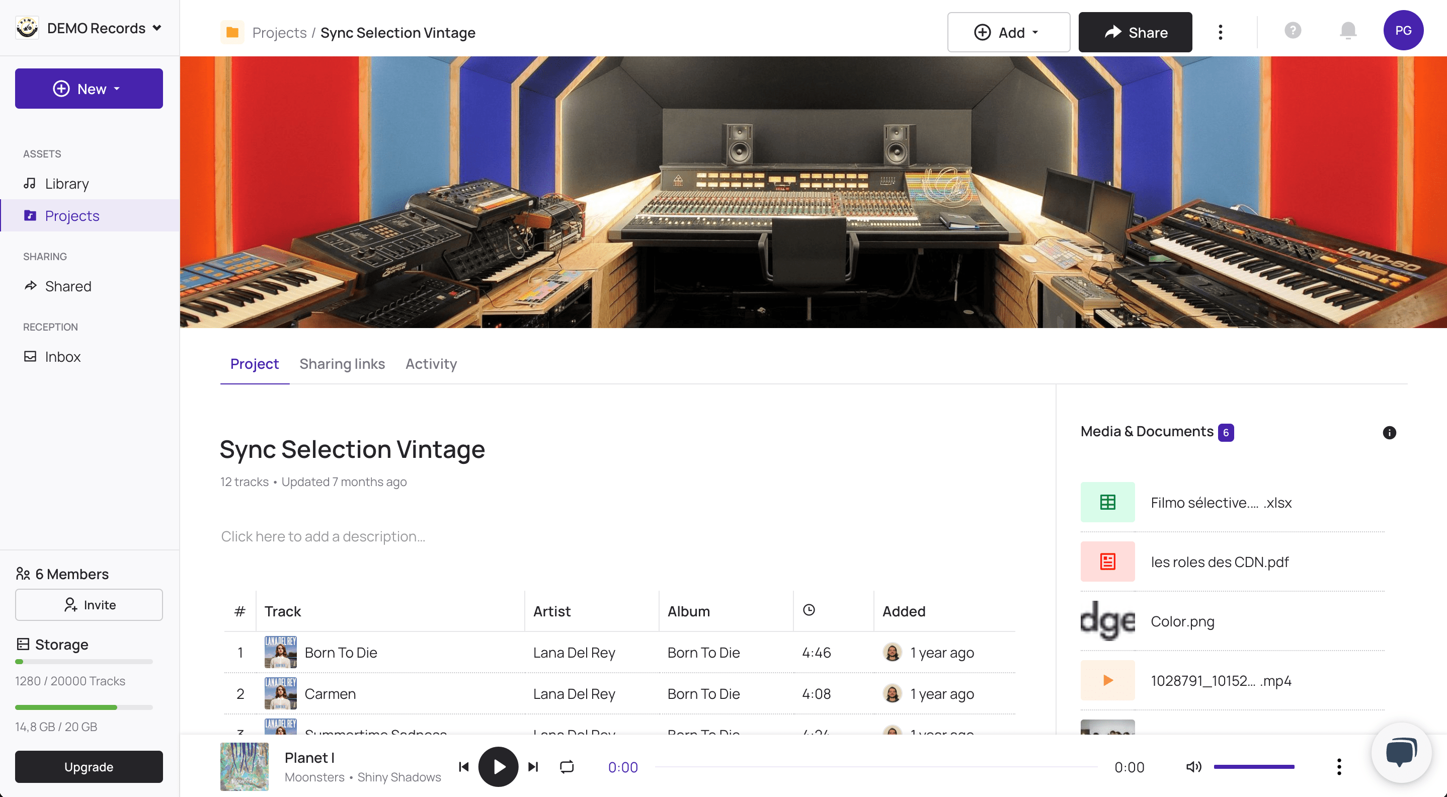 Example of a project used as a sync selection on Bridge.audio