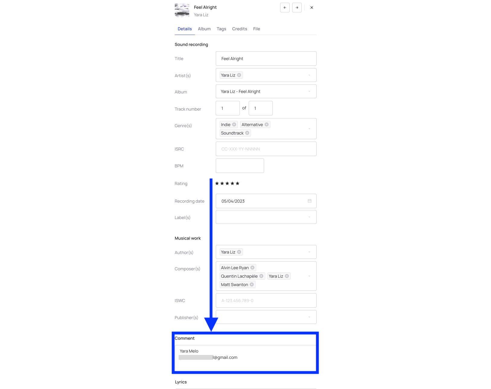 Screenshot of Bridge.audio interface showing where we put your contact info.