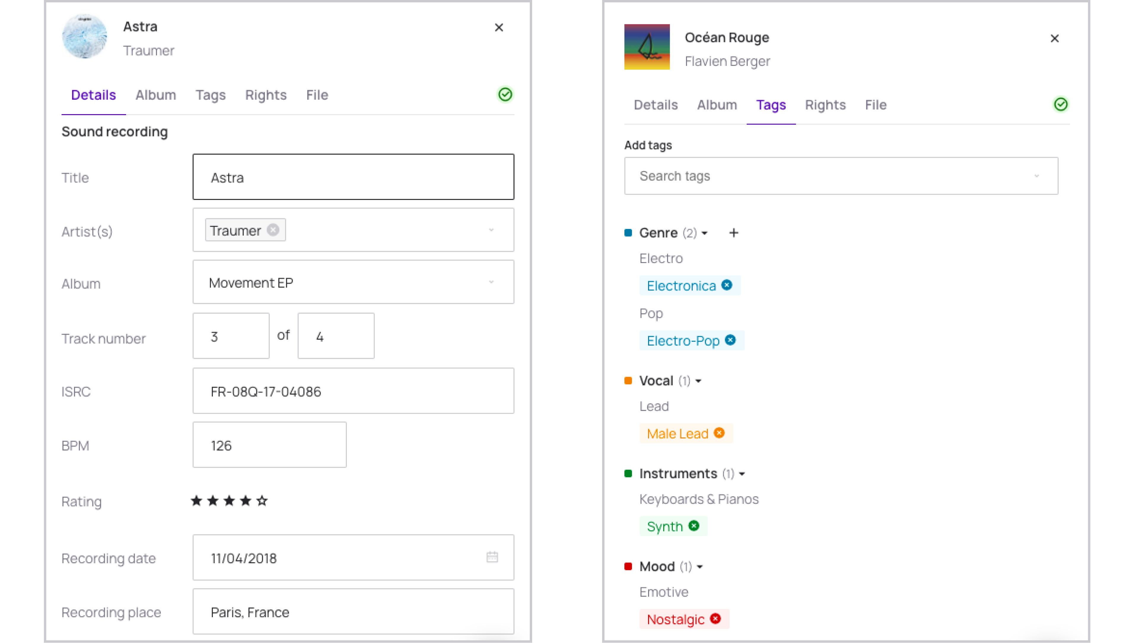 The Edit Information sidebar on Bridge.audio