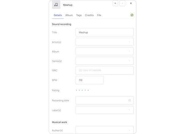 Bridge’s Interface for music metadata management