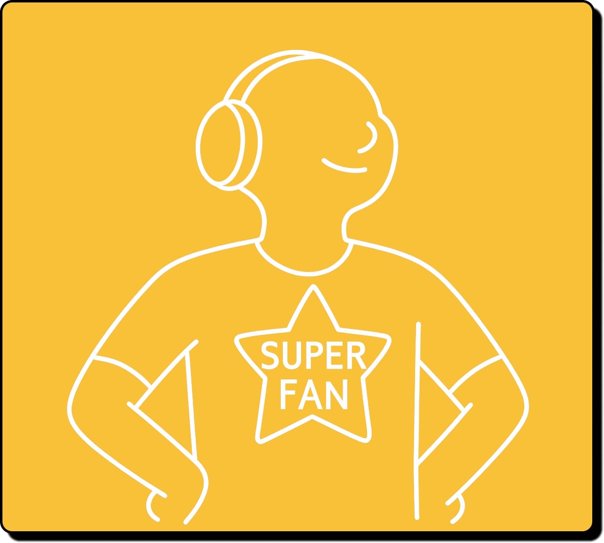 Minimalistic illustration of a with a superfan badge on his shirt