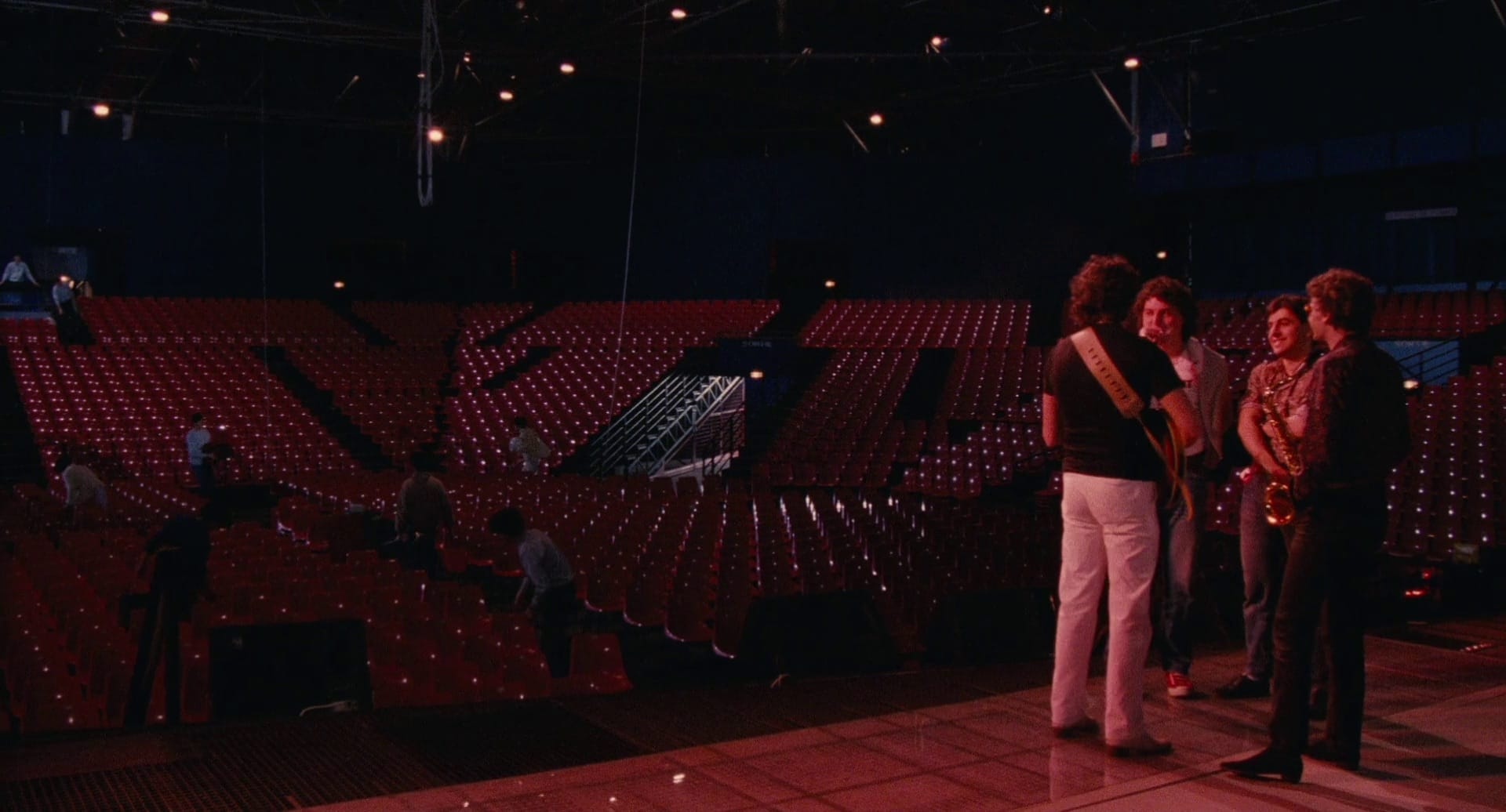 Band rehearsing on stage before their concert