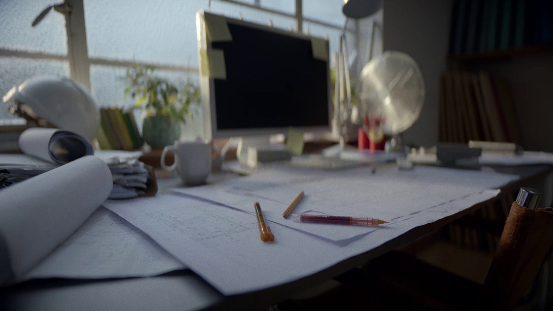 Desk with lots of papers on it