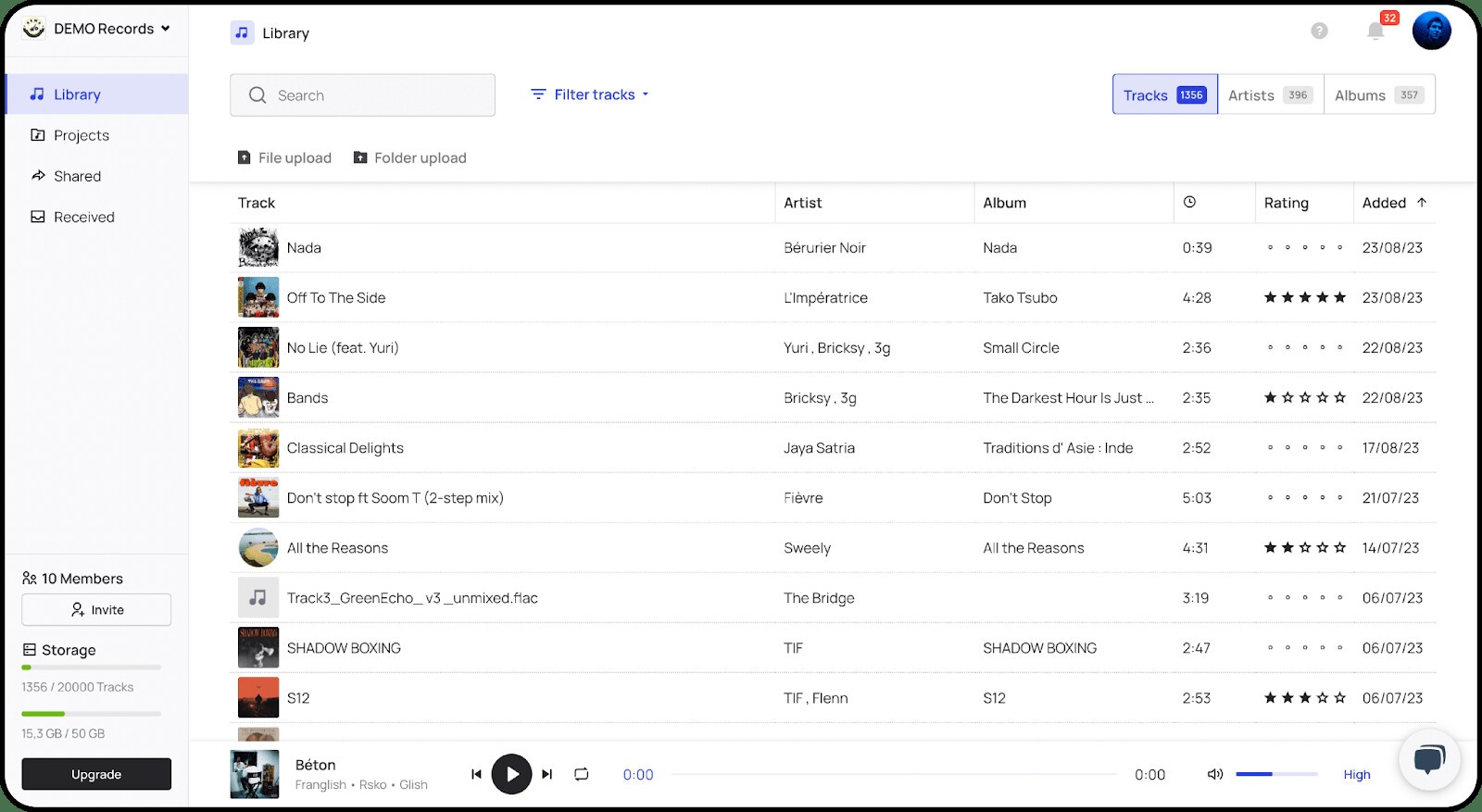 Screenshot of Bridge.audio’s interface