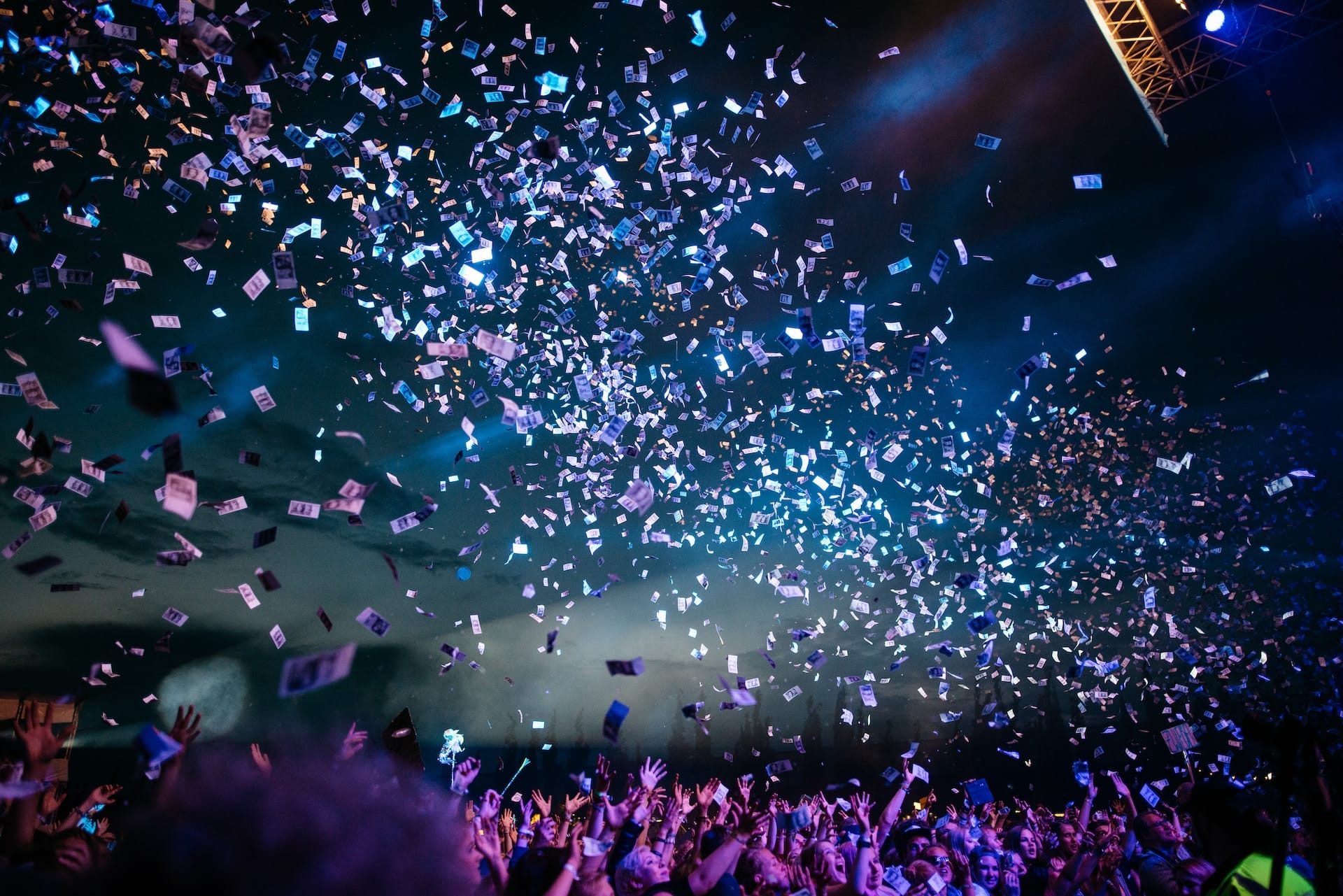 Cash Flowing in the air at a concert