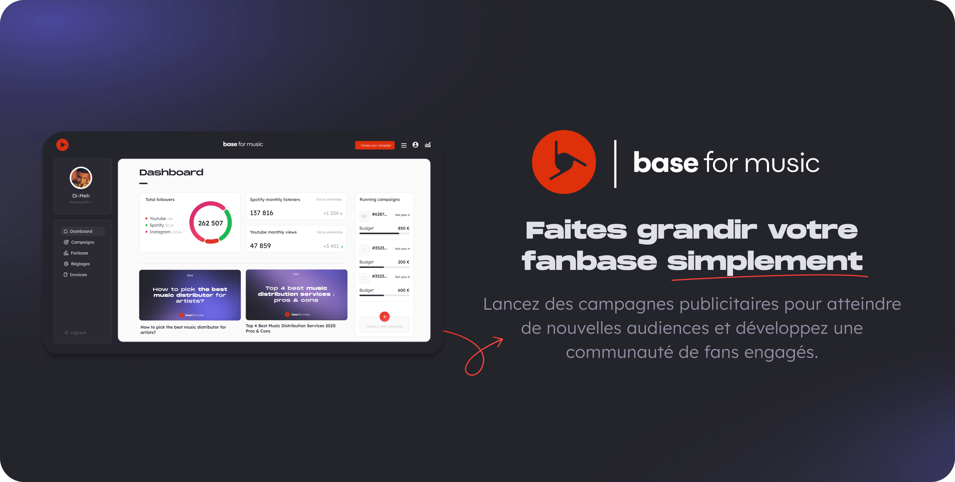 Présentation de l’offre de Base for Music : Faites grandir votre fanbase simplement