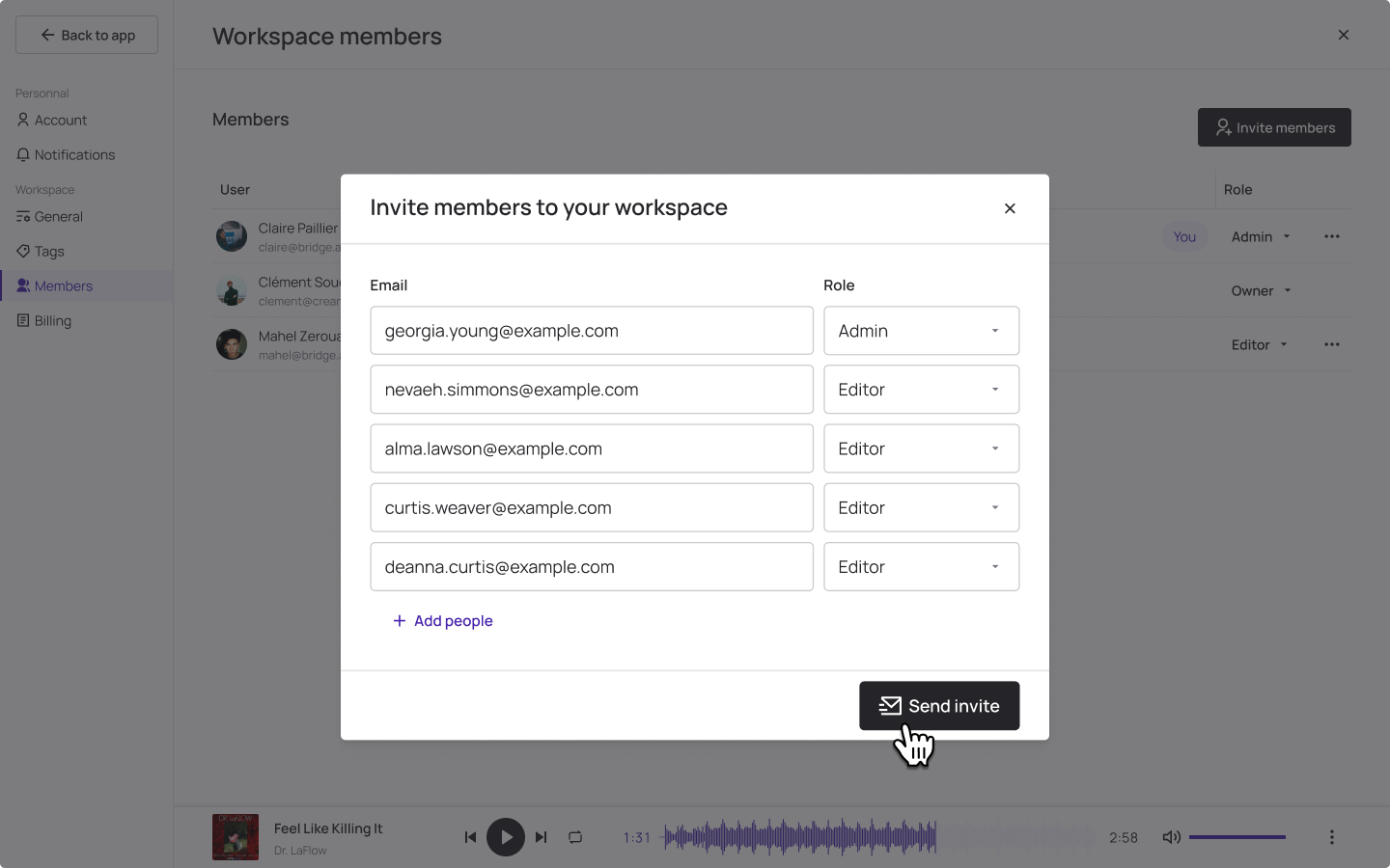 Don’t work solo like on WeTransfer. Collaborate with your team on your work and your shares.