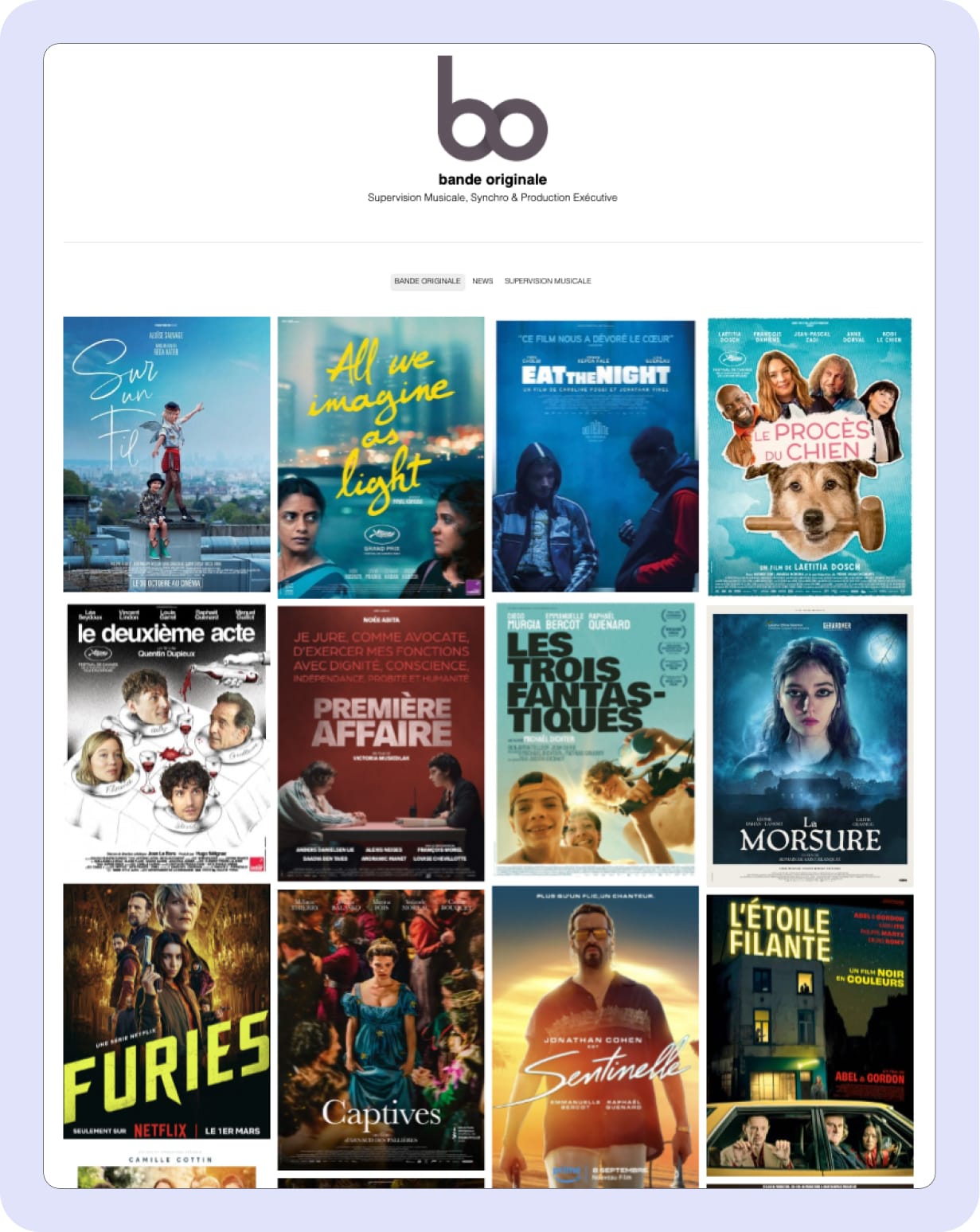 Screenshot of some of the movies Martin Caraux has worked on