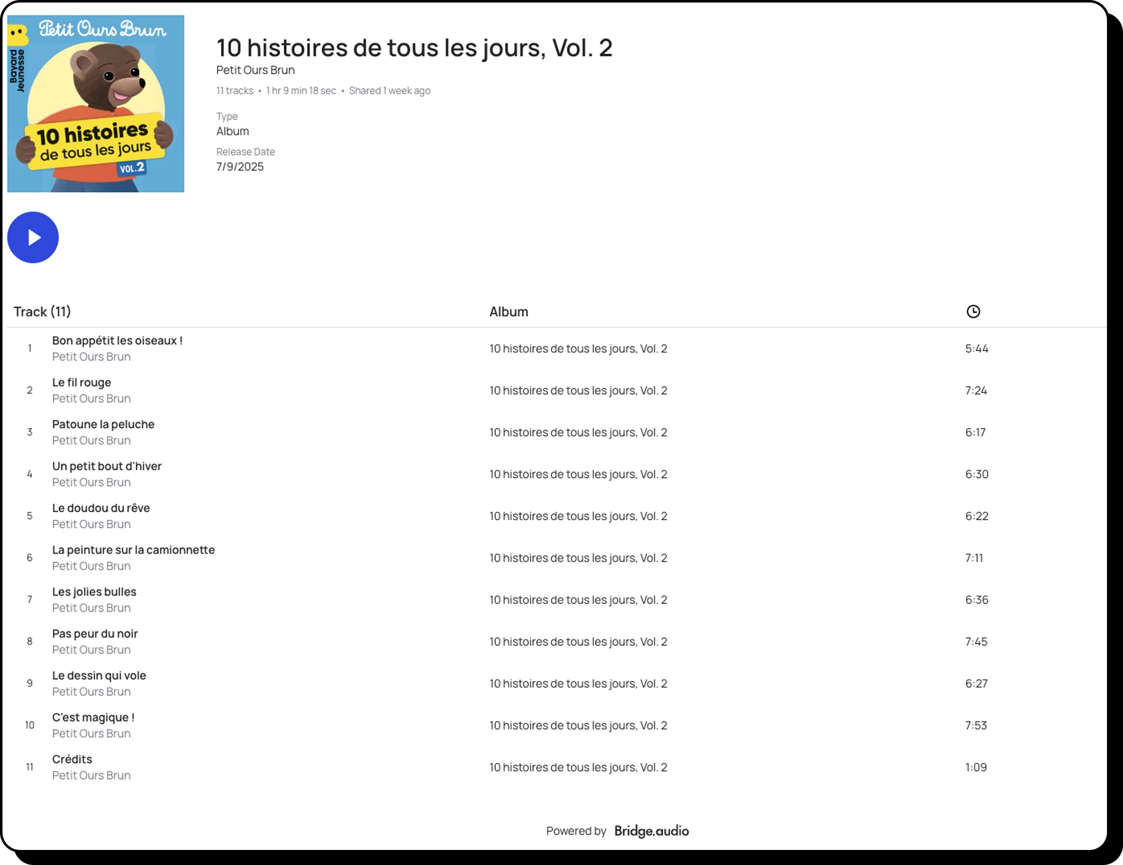 Screenshot of a Bridge Project created by Bayard for one of their audiobooks