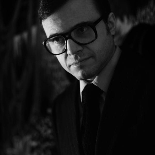 Black and white photo of Bertrand Burgalat