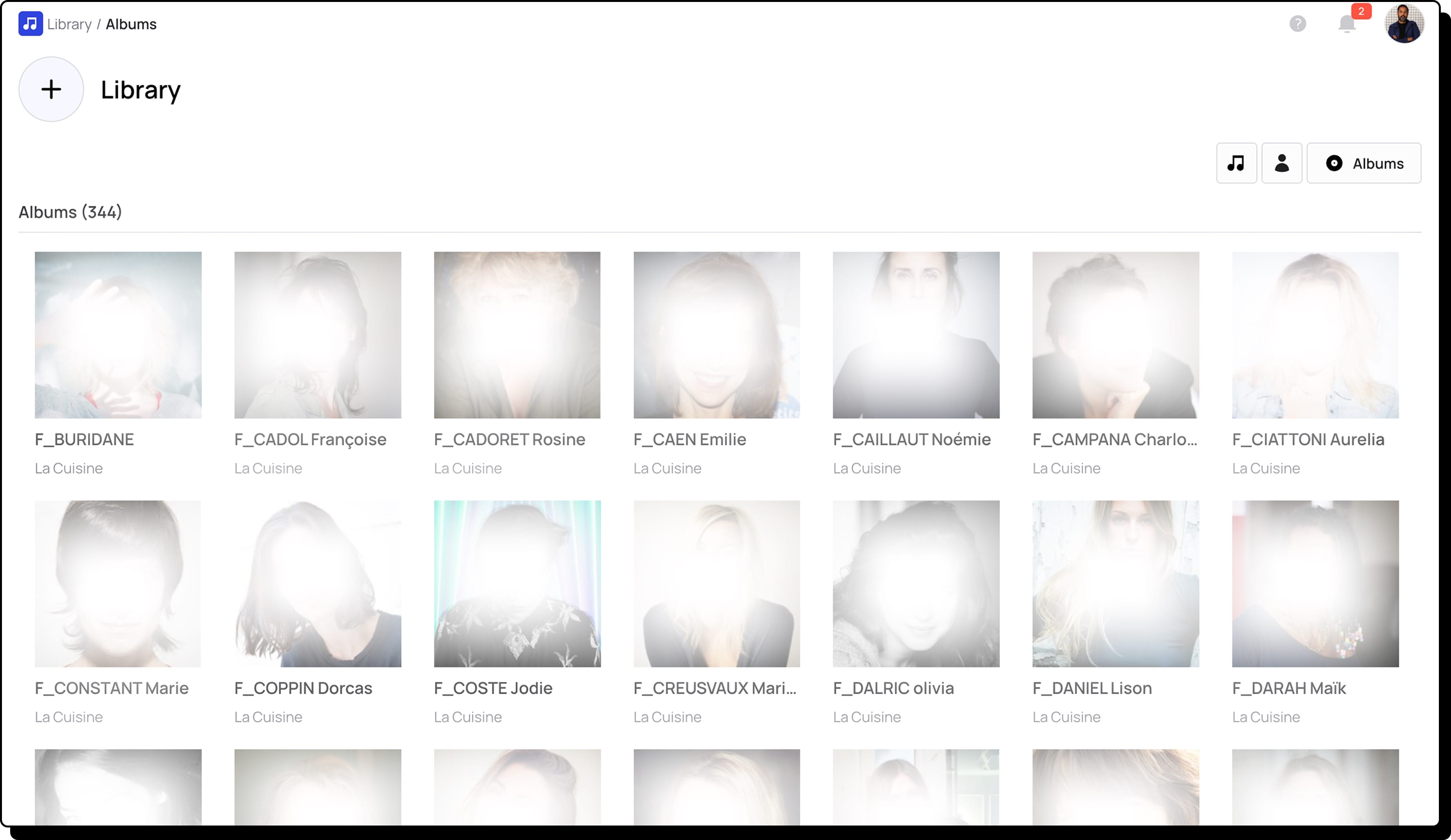 Screenshot of La Cuisine’s Bridge albums with actor photos